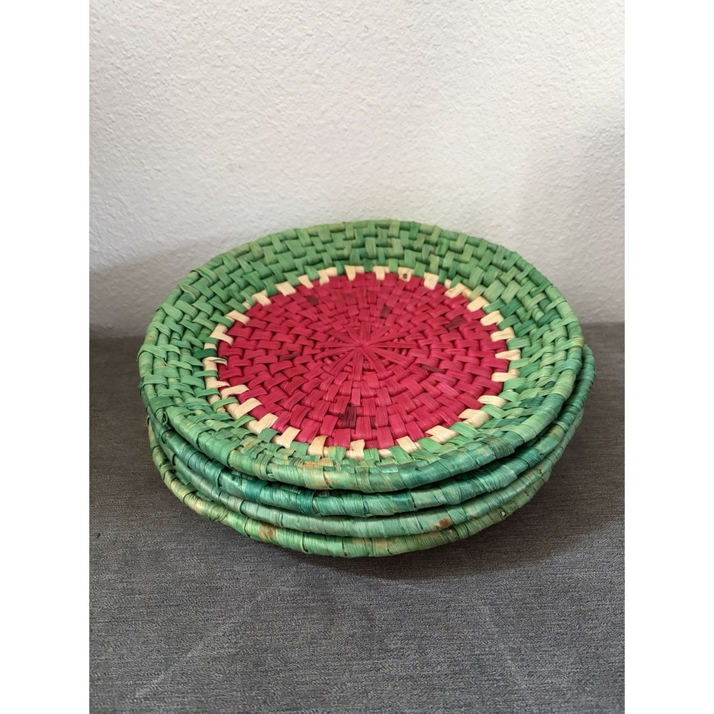 Vintage Wicker Watermelon Set Of 4 Paper Plate Holders 11.5"